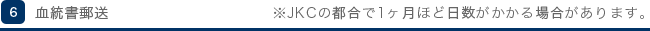 ６．血統書郵送　※JKCの都合で1ヶ月ほど日数がかかる場合があります。